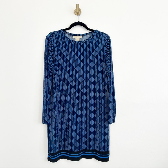 Michael Kors Blue & Black Geometric Jersey Mini Dress Size Petite Large (L) - Picture 1 of 7